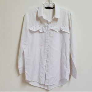 New ZARA white poplin blouse with pearl detailing